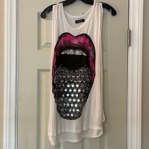 Lauren Moshi Limited Edition Diamond Tongue White Tank XS/S